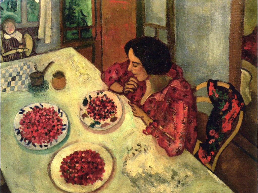 Fraises Bella et Ida à Table contemporain Marc Chagall Peintures à l'huile